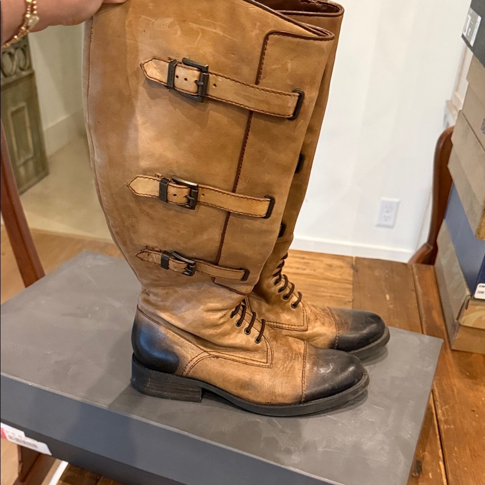 Vince Camuto Brown Leather Buckle Riding Boots